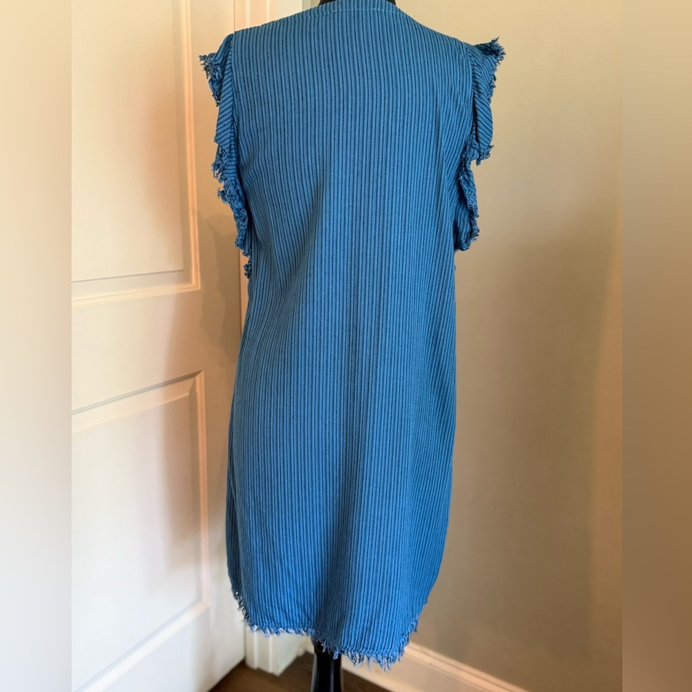 Maven West Blue Ribbed Ruffled Tunic - Picture 2 of 8